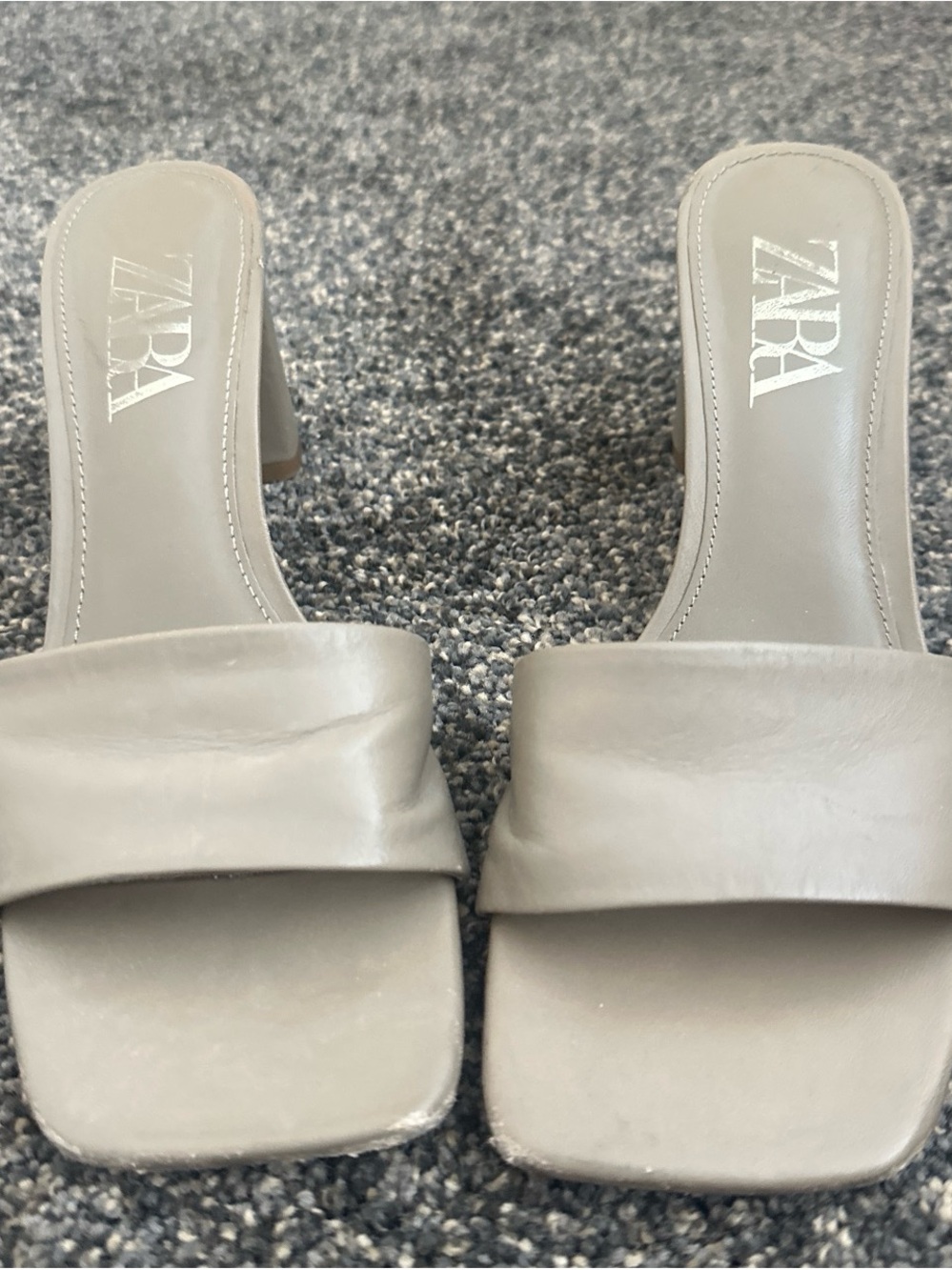 Zara Light Gray Square-Toe Slide Mules